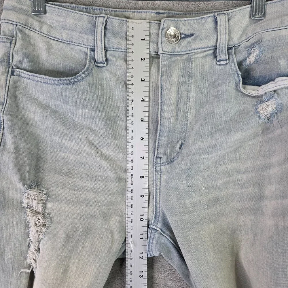 Womens American Eagle Hi-Rise Blue Denim Jegging Distressed Light Wash Size 12